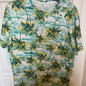 Old Navy Green and Yellow Short Sleeve Tee with Tropical Print